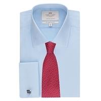 mens formal blue slim fit shirt double cuff easy iron