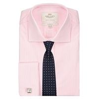Men\'s Formal Pink & White Bengal Stripe Classic Fit Shirt - Double Cuff - Easy Iron