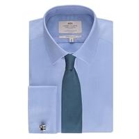 Men\'s Formal Blue Twill Extra Slim Fit Shirt - Double Cuff - Easy Iron