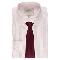 Men\'s Formal White & Red Stripe Extra Slim Fit Shirt - Single Cuff - Easy Iron