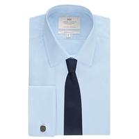 mens formal blue poplin extra slim fit shirt double cuff easy iron