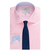 Men\'s Formal Pink & White Bengal Stripe Classic Fit Shirt - Single Cuff - Easy Iron