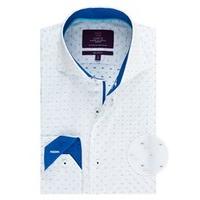 Men\'s Curtis White & Blue Dobby Slim Fit Shirt - High Collar - Single Cuff