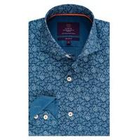 Men\'s Curtis Blue Paisley Design Slim Fit Shirt - High Collar - Single Cuff