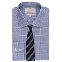 Men\'s Formal Navy & White Prince of Wales Check Slim Fit Shirt - Single Cuff - Easy Iron