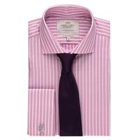 Men\'s Pink & White Stripe Slim Fit Shirt - Windsor Collar - Double Cuff - Easy Iron