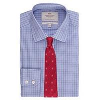 Men\'s Formal Blue & Navy Gingham Check Extra Slim Fit Shirt - Single Cuff - Easy Iron