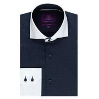 Men\'s Curtis Navy & White Spot Slim Fit Shirt - High Collar - Single Cuff