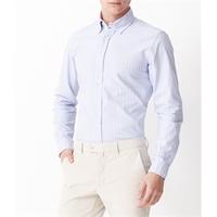 Men\'s Blue & Pink Bengal Stripe Oxford Slim Fit Shirt - Single Cuff