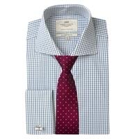 Men\'s White & Green Multi Check Slim Fit Shirt - Windsor Collar - Double Cuff - Easy Iron