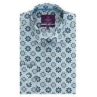 mens curtis grey blue geometric slim fit shirt single cuff