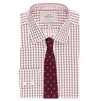 mens formal white red grid check slim fit shirt single cuff easy iron