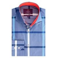 Men\'s Curtis Navy Large Check Slim Fit Shirt - High Collar - Single Cuff