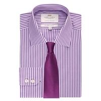 Men\'s Lilac & Navy Multi Stripe Slim Fit Shirt - Single Cuff - Easy Iron