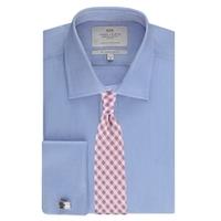 mens formal blue herringbone slim fit shirt double cuff easy iron