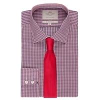mens red navy multi check slim fit shirt single cuff easy iron