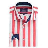 mens curtis red white stripe slim fit shirt with contrast detail singl ...
