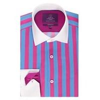 Men\'s Curtis Pink & Blue Stripe Slim Fit Shirt - Single Cuff