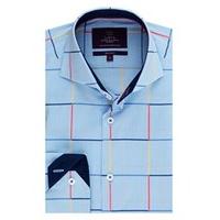 Men\'s Curtis Blue Multi Check Slim Fit Shirt - High Collar - Single Cuff