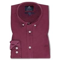 Men\'s Burgundy Garment Dyed Cotton Oxford Slim Fit Shirt - Single Cuff