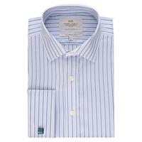 mens white navy multi stripe slim fit office shirt double cuff easy ir ...