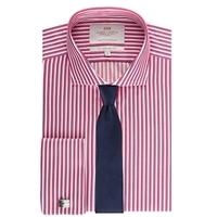 Men\'s Red & Navy Multi Stripe Slim Fit Shirt - Windsor Collar - Double Cuff - Easy Iron