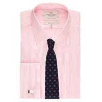 Men\'s Formal Pink & White Bengal Stripe Extra Slim Fit Shirt - Double Cuff - Easy Iron
