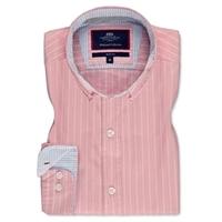 mens pink white stripe oxford slim fit shirt single cuff