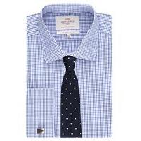 mens formal blue navy gingham check slim fit shirt double cuff easy ir ...