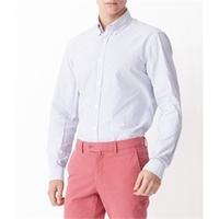 Men\'s White & Blue Bengal Stripe Oxford Slim Fit Shirt - Single Cuff