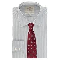 mens white navy stripe slim fit shirt single cuff easy iron