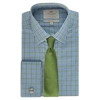 Men\'s Formal Blue & Green Multi Check Extra Slim Fit Shirt - Double Cuff - Easy Iron