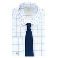 Men\'s Formal White & Blue Large Check Slim Fit Shirt - Double Cuff - Easy Iron