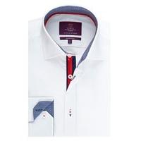 mens curtis white slim fit cotton shirt with contrast detail single cu ...