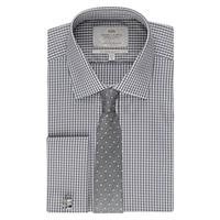 Men\'s Grey & White Gingham Check Slim Fit Shirt - Double Cuff - Easy Iron