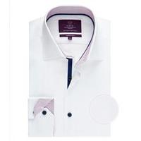 mens white textured slim fit shirt with contrast detail single cuff