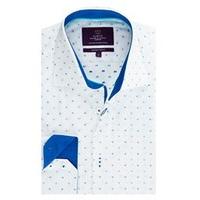 Mens Curtis White & Blue Dobby Weave Slim Fit Shirt  One Button Collar - Single Cuff