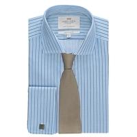 Men\'s Blue & Navy Multi Stripe Extra Slim Fit Shirt - Windsor Collar - Double Cuff - Easy Iron