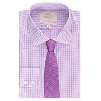 Men\'s Formal Blue & Pink Gingham Check Slim Fit Shirt - Single Cuff - Easy Iron
