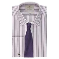 mens white lilac multi stripe slim fit shirt double cuff easy iron