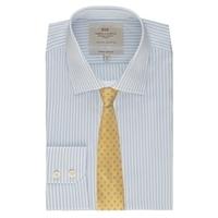 Men\'s Formal White & Light Blue Stripe Extra Slim Fit Shirt - Single Cuff - Easy Iron