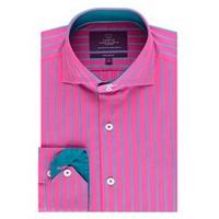 Men\'s Curtis Pink & Turquoise Stripe Slim Fit Shirt - High Collar - Single Cuff