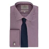 mens red navy multi check slim fit shirt double cuff easy iron