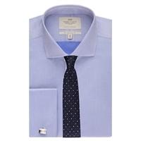 mens formal blue pique slim fit shirt windsor collar double cuff easy  ...