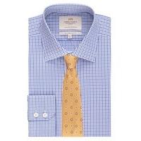Men\'s Formal Blue & Navy Gingham Check Slim Fit Shirt - Single Cuff - Easy Iron