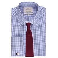 Men\'s Formal Blue & White Gingham Check Extra Slim Fit Shirt - Double Cuff - Easy Iron