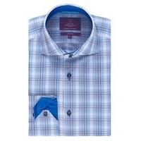 Men\'s Curtis Blue & Navy Multi Check Slim Fit Shirt - High Collar - Single Cuff