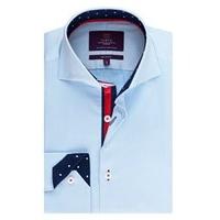 Men\'s Curtis Light Blue Pique Slim Fit Shirt With Contrast Detail - High Collar - Single Cuff