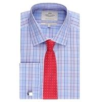 Men\'s Formal Blue & Red Multi Check Extra Slim Fit Shirt - Double Cuff - Easy Iron