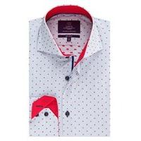 Men\'s Curtis White & Red Fine Stripe Dobby Weave Shirt - High Collar - Single Cuff